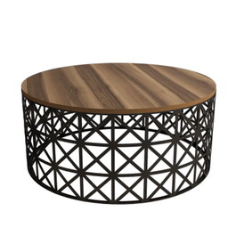 Hanah Home Selin Metal Ferforje Mesa de Centro Nogal y Negro